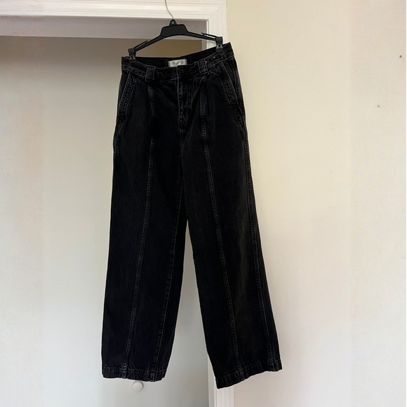 Madewell Black Wide Leg Pleated Denim Trouser Jeans Women's Size 26 - Picture 3 of 9